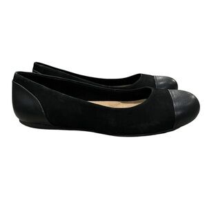 Softwalk Women’s 8 Black Sonoma Suede & Leather Cap Toe Ballet Flats Slip On